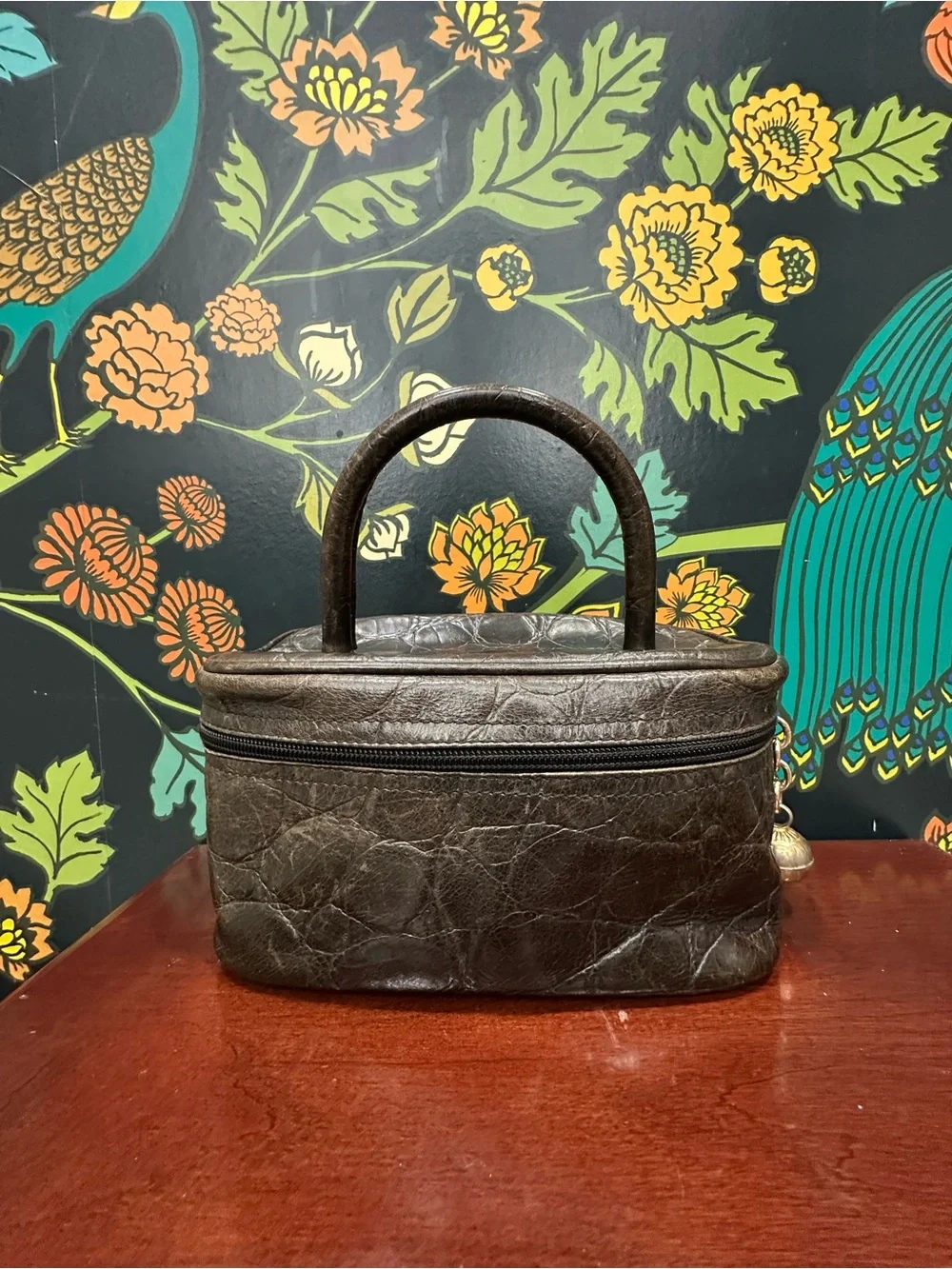 Vintage Bally Brown Leather Vanity Case Train Case Paisley Lining Italy